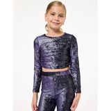 Büzgü Detaylı Uzun Kollu Bisiklet Yaka Parlak Crop Bluz
