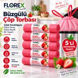 Büzgülü Çöp Torbası,BÜYÜK BOY 65x70cm,Sızdırmaz Yapı, Güçlü ve Dayanıklı (Çilek-5Rulo)