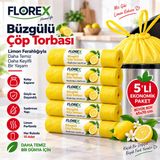 Büzgülü Çöp Torbası,BÜYÜK BOY 65x70cm,Sızdırmaz Yapı, Güçlü ve Dayanıklı (Limon-5Rulo)