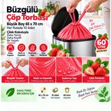 Büzgülü Çöp Torbası,BÜYÜK BOY 65x70cm,Sızdırmaz,Dayanıklı, Çilek-1Rulo | Sızdırmaz Yapı, Güçlü,Dayanıklı, Kolay Kapanır,Parfümlü