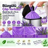 Büzgülü Çöp Torbası,büyük Boy 65X70CM,SIZDIRMAZ,DAYANIKLI, Lavanta-1rulo - Genel