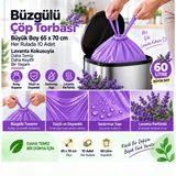 Büzgülü Çöp Torbası,BÜYÜK BOY 65x70cm,Sızdırmaz,Dayanıklı, Lavanta-1Rulo | Sızdırmaz Yapı, Güçlü,Dayanıklı, Kolay Kapanır,Parfümlü