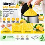 Büzgülü Çöp Torbası,BÜYÜK BOY 65x70cm,Sızdırmaz,Dayanıklı, Limon-1Rulo | Sızdırmaz Yapı, Güçlü,Dayanıklı, Kolay Kapanır,Parfümlü