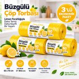 Büzgülü Çöp Torbası,BÜYÜK BOY 65x70cm,Sızdırmaz,Dayanıklı, Limon-3Rulo | Sızdırmaz Yapı, Güçlü,Dayanıklı, Kolay Kapanır,Parfümlü