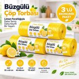 Büzgülü Çöp Torbası,orta Boy 55X60CM,SIZDIRMAZ,DAYANIKLI, Limon-3rulo - Genel