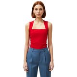 Büzgülü Örme Bluz Rahat Şık Fitted Kalıp Kare Yaka Modern Stil Görünüm_Kırmızı-S