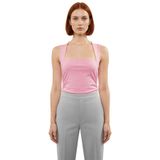 Büzgülü Örme Bluz Rahat Şık Fitted Kalıp Kare Yaka Modern Stil Görünüm_Pembe-XS