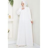 Büzgülü Robalı Elbise Beyaz HM2501 - 44