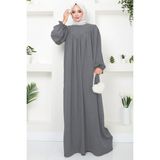 Büzgülü Robalı Elbise Gri HM2501 - 46