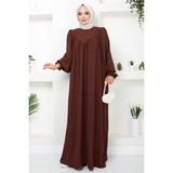Büzgülü Robalı Elbise Kahverengi HM2501 - 38