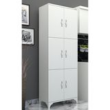 Buzkan Mobilya % 100 Mdf Lam -Frenli-Çok Amaçlı Kiler Balkon Banyo 6 Kapaklı Dolap 71 x 194 cm - Beyaz - Beyaz