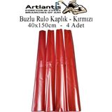 Buzlu Rulo Şeffaf Kaplık 4 Adet 40x150 cm Defter Kitap Kaplığı Okul Öğrenci Rulo Kaplık Kırmızı