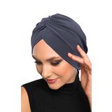 Büzme Çift Taraflı Koyu Gri Hazır Türban Tesettür Havuz Bonesi