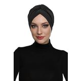 Büzme Çift Taraflı Siyah Hazır Türban Tesettür Havuz Bonesi