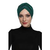 Büzme Çift Taraflı Yeşil Hazır Türban Tesettür Havuz Bonesi