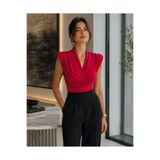 BVOİCE SELECTİONS Sıfır Kol vatkalı kruvaze bluz-Kırmızı