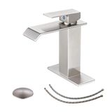 BWE Şelale Banyo Bataryası Fırçalanmış Nikel Açılır Tahliye Durdurucu Taşma Tertibatı ve Tedarik Hortumu Lavabo için Tek Kulp 1 Delikli Banyo Lavabo Bataryası Parçaları Musluk Banyo Tuvalet Makyaj