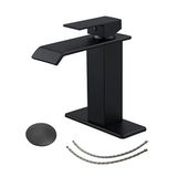 BWE Siyah Banyo Bataryası Modern Şelale Mat Siyah Banyo Lavabo Bataryası Tek Delik Pop Up Drenaj Parçaları Bacalı Banyo Lavabo Vanity Stoper Taşma ve Besleme Hortumu Tek Kolu
