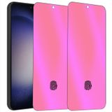 BWEDXEZ 2 paket anti-mavi gizlilik temperli cam Samsung Galaxy S24 ayna anti-casus ekran koruyucu Film elektroliz degrade renkli destek parmak kilidini