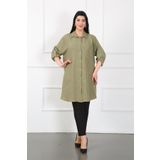 By Alba Collection Kadın Haki Soft Keten Büyük Beden Tunik