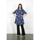 By Alba Collection Kadın Indigo Dal Desen Pamuk Viskon Büyük Beden Tunik