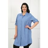By Alba Collection Kadın Indigo Soft Keten Büyük Beden Tunik