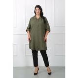By Alba Collection Kadın Koyu Haki Soft Keten Büyük Beden Tunik