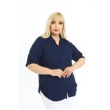 By Alba Collection Kadın Pamuk Viskon Düz Büyük Beden Gömlek Lacivert