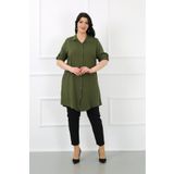 By Alba Collection Kadın Pamuk Viskon Düz Büyük Beden Tunik Haki