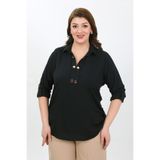 By Alba Collection KADIN SİYAH DÜĞME DETAY BÜYÜK BEDEN VİSKON GÖMLEK