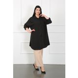 By Alba Collection Kadın Siyah Soft Keten Büyük Beden Tunik