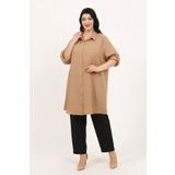 By Alba Collection Kadın Sütlü Kahve Soft Keten Büyük Beden Tunik