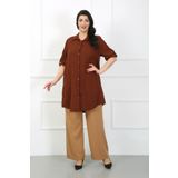 By Alba Collection Kadın Taba Soft Keten Büyük Beden Tunik