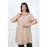 By Alba Collection Kadın Taş Rengi Soft Keten Büyük Beden Tunik