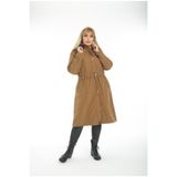By Alba Collection Kadın Uzun Bondit Kumaş Içi Kıvırcık Beden Mont Vizon