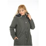 By Alba Collection Kadın Uzun Bondit Kumaş İçi Kıvırcık Büyük Beden Mont Haki