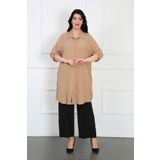 By Alba Collection Kadın Vizon Bürümcük Kumaş Büyük Beden Tunik