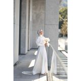 By Atelier Beyaz Prenses Balon Kol Bileğe Kadar Manşetli Kuyruklu Nikah Abiyesi