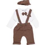by BebekOdam Erkek Bebek Ekru Kahve Papyonlu Şapkalı Fitilli Salopet Takım - 1016698 - 6 - 9 Ay - Kahverengi