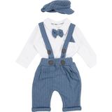 by BebekOdam Erkek Bebek Ekru Mavi Papyonlu Şapkalı Fitilli Salopet Takım - 1016697 - 6 - 9 Ay