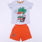 by BebekOdam Erkek Çocuk Gri Turuncu Summer Time Yazılı Tabela Baskılı Şortlu 2'li Takım - 4 Yaş