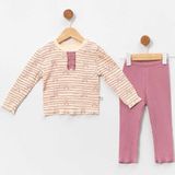 by BebekOdam Kız Bebek Ekru Mor Fiyonklu Desenli 2'li Takım - 1016192 - 9 - 12 Ay
