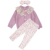 by BebekOdam Kız Bebek Pembe Leopar Desenli Triko Hırkalı Fisto Yakalı 3'lü Lüks Takım - 1016518 - 6 - 9 Ay