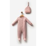 By Bubbles %100 Organik Pamuk Balloon Baskı Unisex Patikli Bebek Tulumu - Gül Kurusu - 3 - 6 Ay