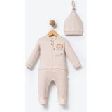 By Bubbles %100 Organik Pamuk Bej Baby Jungle Lüx Bebek Tulum Uzun Kol Patikli Tasarım - 3 - 6 Ay