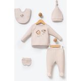 By Bubbles %100 Organik Pamuk Kumaş Baby Jungle Nakışlı 5 Parça Yenidoğan Hastane Çıkış Seti - Bej - 0 - 3 Ay