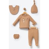 By Bubbles %100 Organik Pamuk Kumaş Baby Jungle Nakışlı 5 Parça Yenidoğan Hastane Çıkış Seti - Kahverengi - 0 - 3 Ay