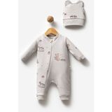 By Bubbles %100 Organik Pamuk Sürücü Ayi Fermuarli Unisex Bebek Tulum - Gri - 6 - 9 Ay