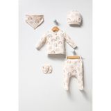 By Bubbles Unisex Bebek Gökkuşağı Desenli Natural 5li Hastane Çıkışı Zıbın Seti - Göründüğü Gibi - 0 - 3 Ay