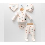 By Bubbles Unisex Bebek Puanlı Desenli Natural 5li Hastane Çıkışı Zıbın Seti - Göründüğü Gibi - 0 - 3 Ay
